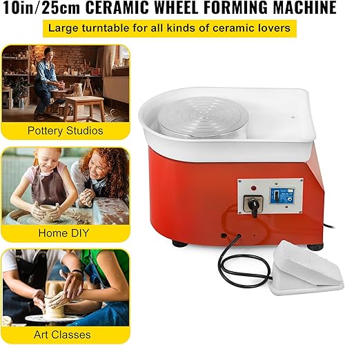 Miniatura 3 de VEVOR Rueda de cerámica, máquina formadora de ruedas de cerámica de 9.8 in con juego de escultura, 0-300 rpm, velocidad ajustable, rueda de cerámica