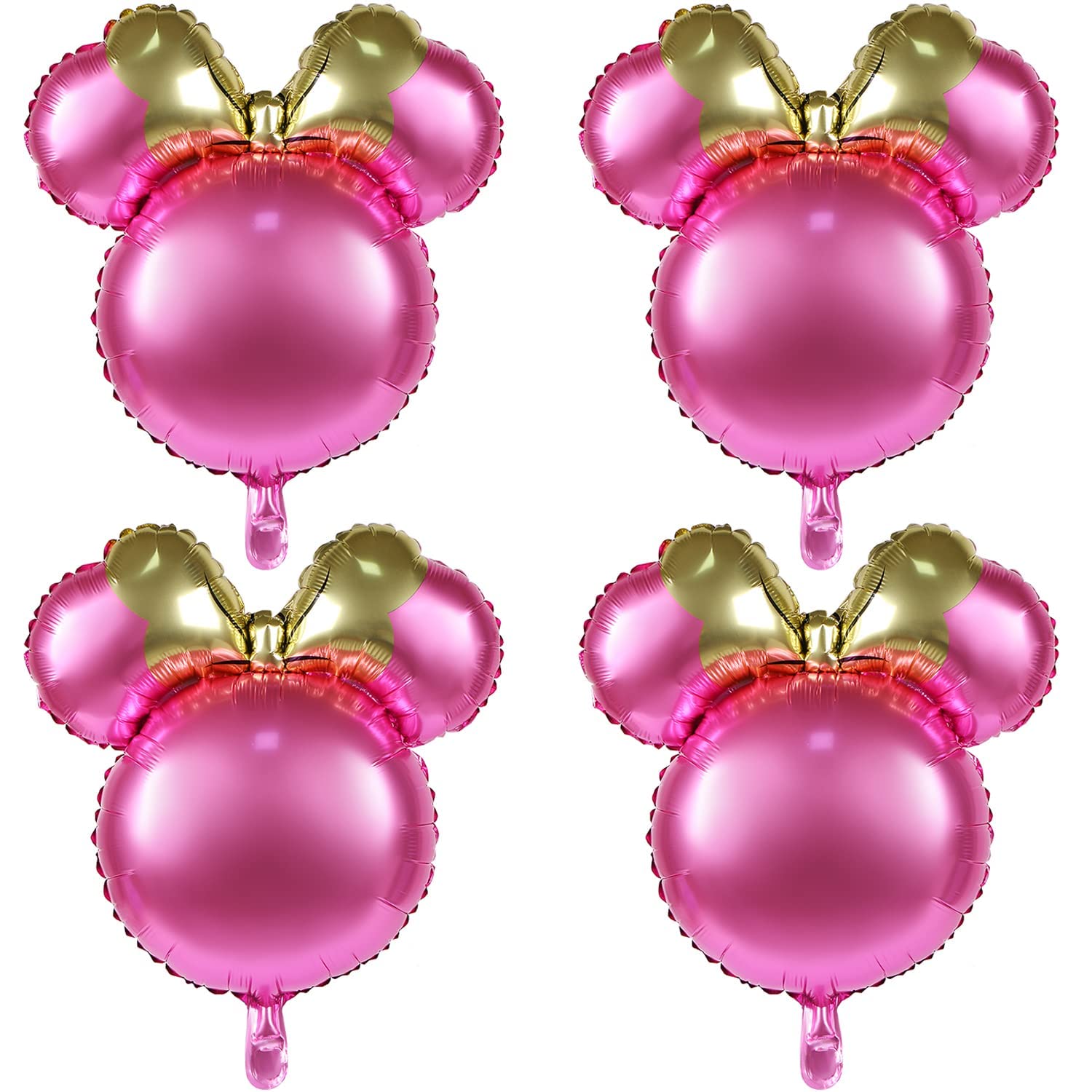 KASTWAVE 24 Inch Mouse Head Foil Balloons, 4 Pcs Mouse Mylar Balloon for Birthday Party Decorations Jumbo Mouse Head Aluminum Foil Balloons Baby Shower Supplies Party Favors (Pink)