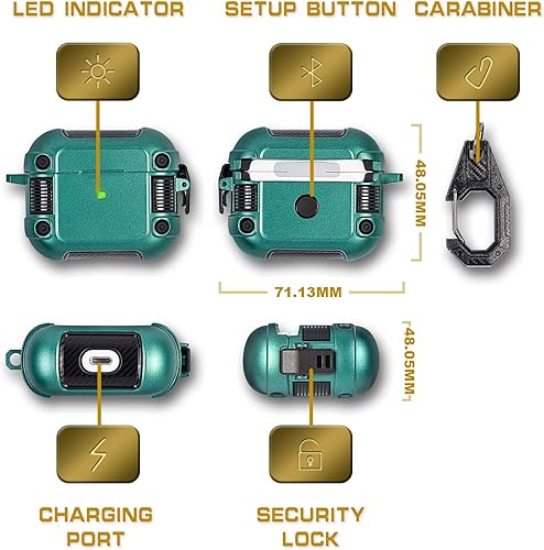 Miniatura 6 de Camofit Funda compatible con Airpods de 3 generación con cerradura, armadura militar fresca con llavero, cuerpo completo a prueba de golpes, carcasa