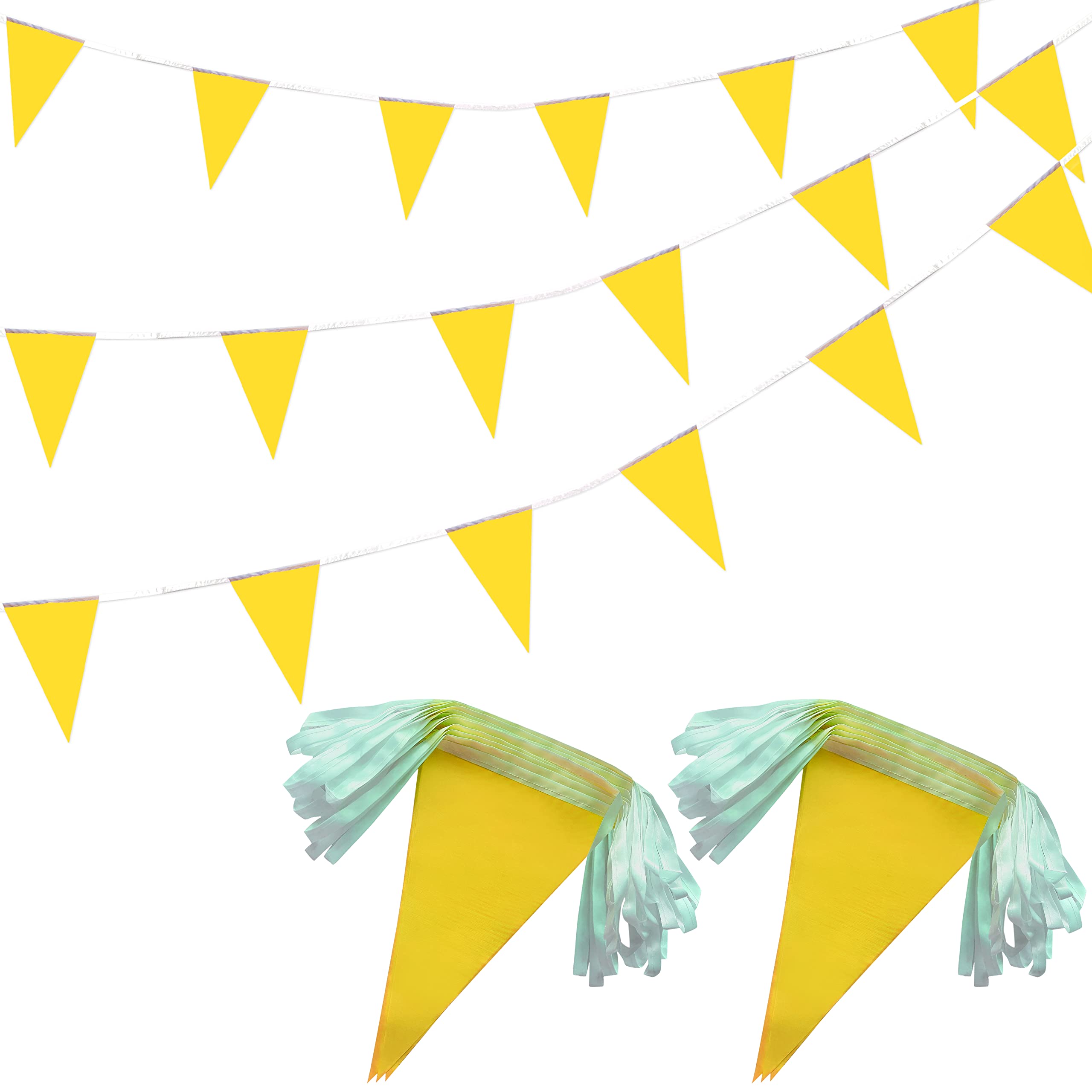 LUSEAN 100 Ft Solid Yellow Pennant Banners Flags String Hanging Triangle Bunting Flags,Decorations for Grand Opening,Carnival Theme Birthday Party,Festival Celebration