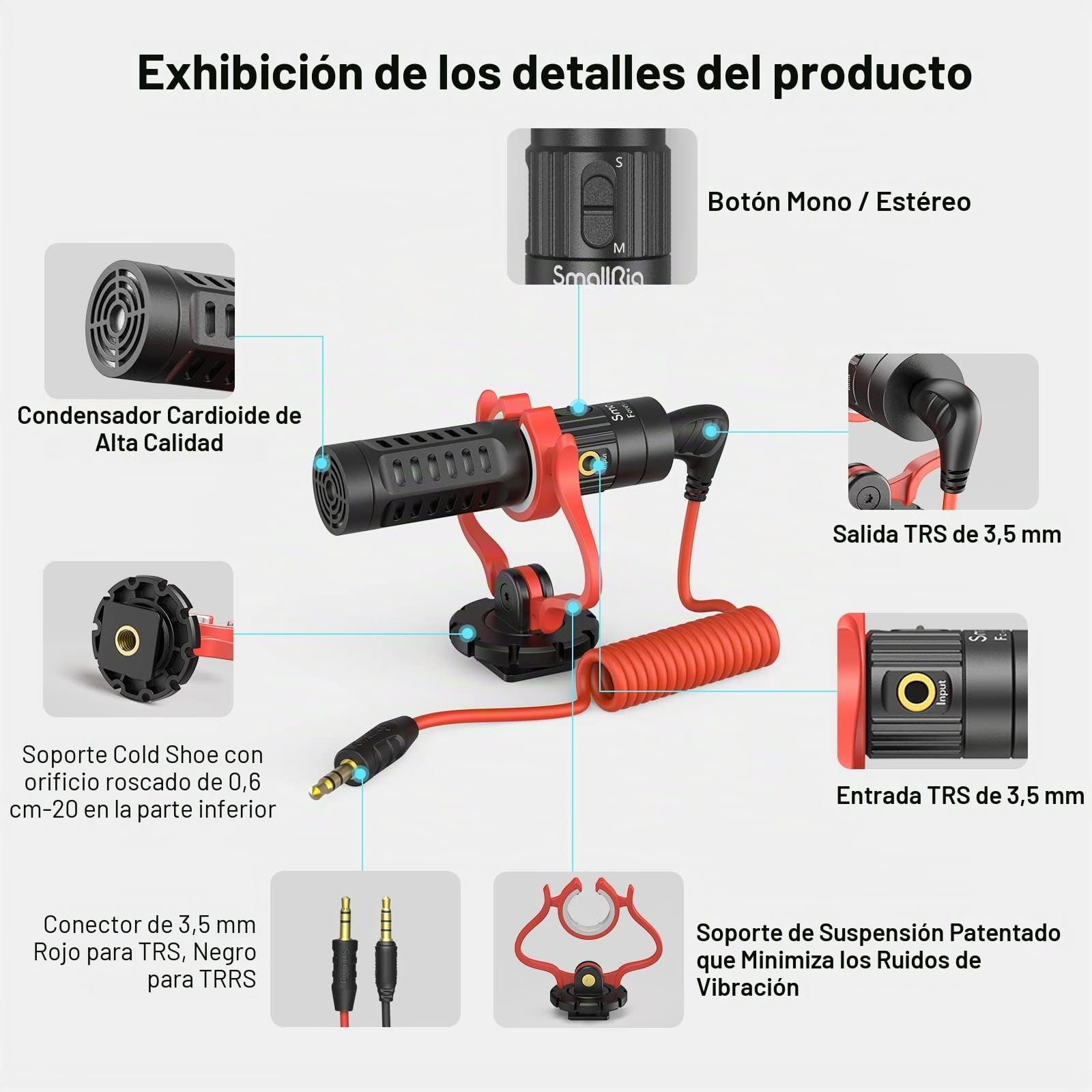 SMALLRIG Forevala S20 Micrófono de Escopeta Microphone con Shock Mount, Micrófono Dual con Pantallas Antiviento, para Videocámaras, para iPhone, para Teléfonos Móviles con Android - 3468