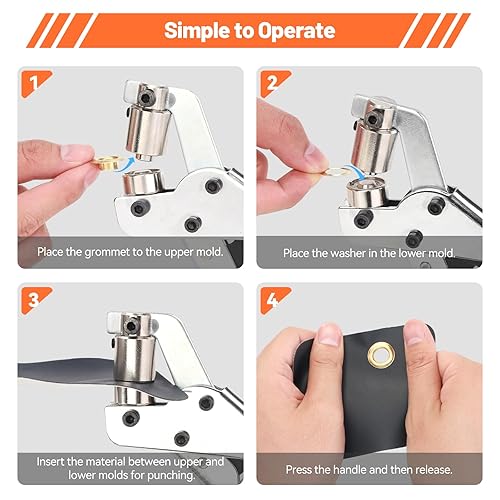 Miniatura 5 de LAKIX Kit de herramientas para ojales, kit de ojales de 38 pulgadas, alicates de prensa (0.394 pulgadas), máquina manual de mano con 500 ojales para