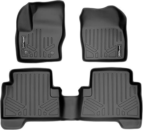 SMARTLINER Juego de alfombrillas de piso de ajuste personalizado de 2 filas negras para Ford Escape 2013-2019