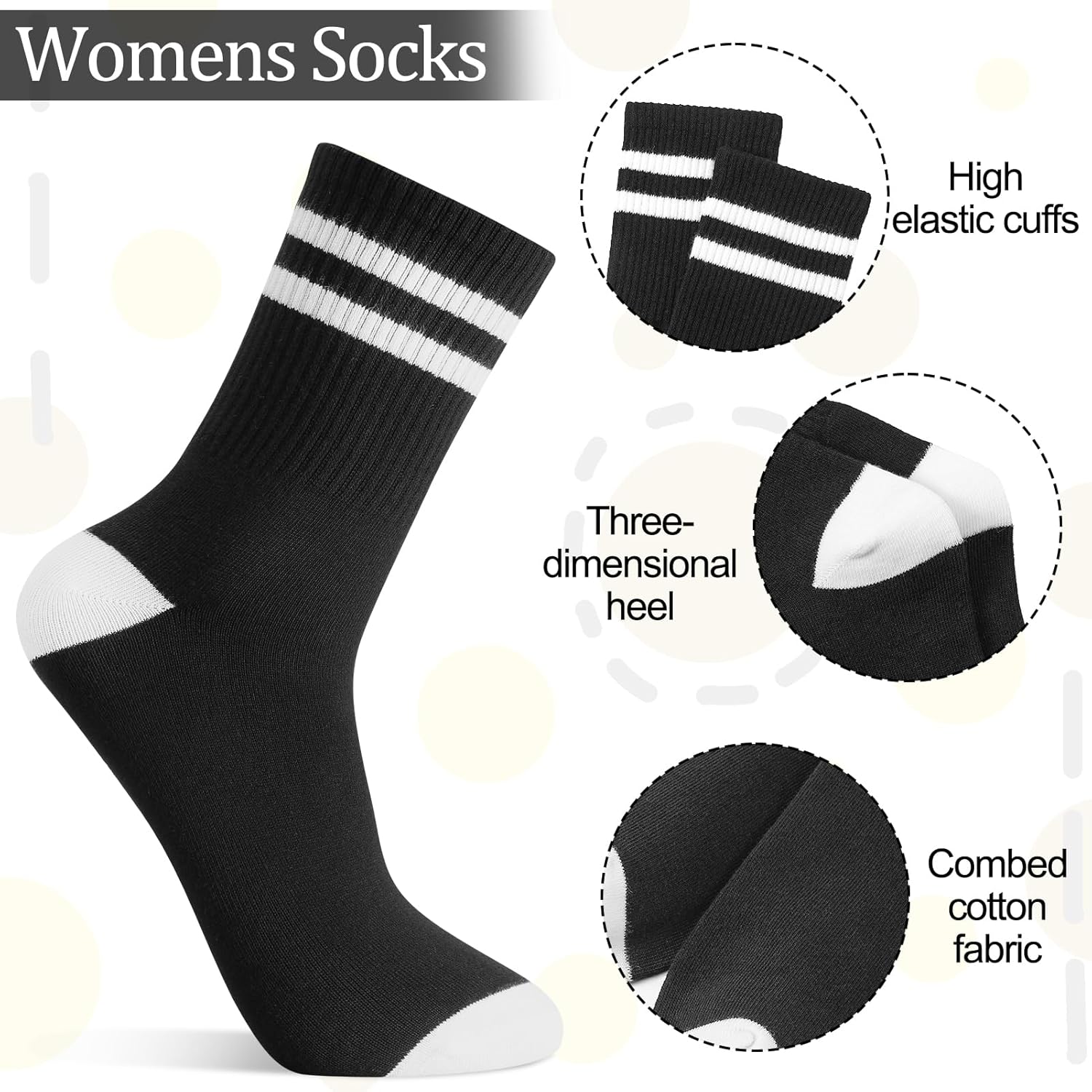 Jspupifip 6 Pairs Striped Crew Socks for Women, Splicing Color Athletic Sports Running Socks, Soft Breathable Calf Tube Sock - Image 3