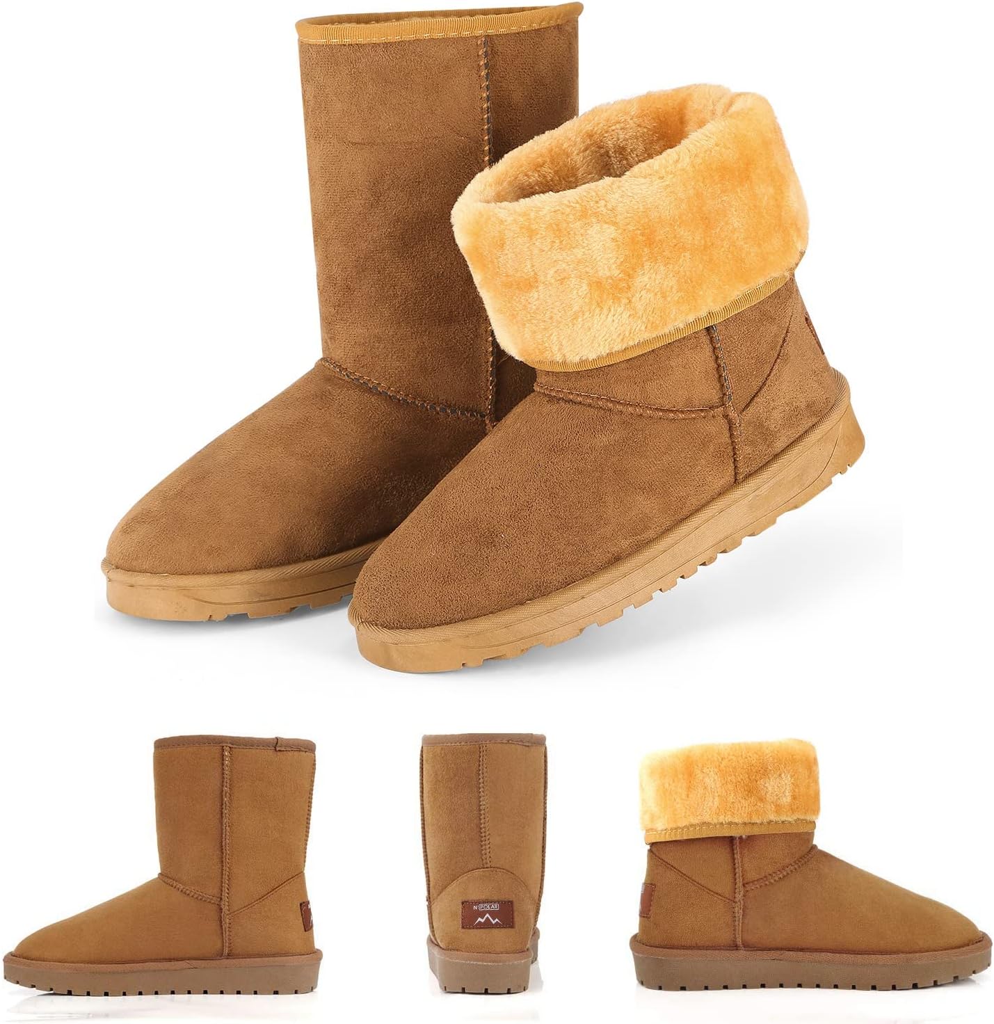 Women Winter Snow Boots Waterproof Mid-Calf Lining Shoes with Warm Faux Suede Ladies Hiking Boots Hard Bottom Non Slip for Cold Weather(Chestnut9) - Image 3