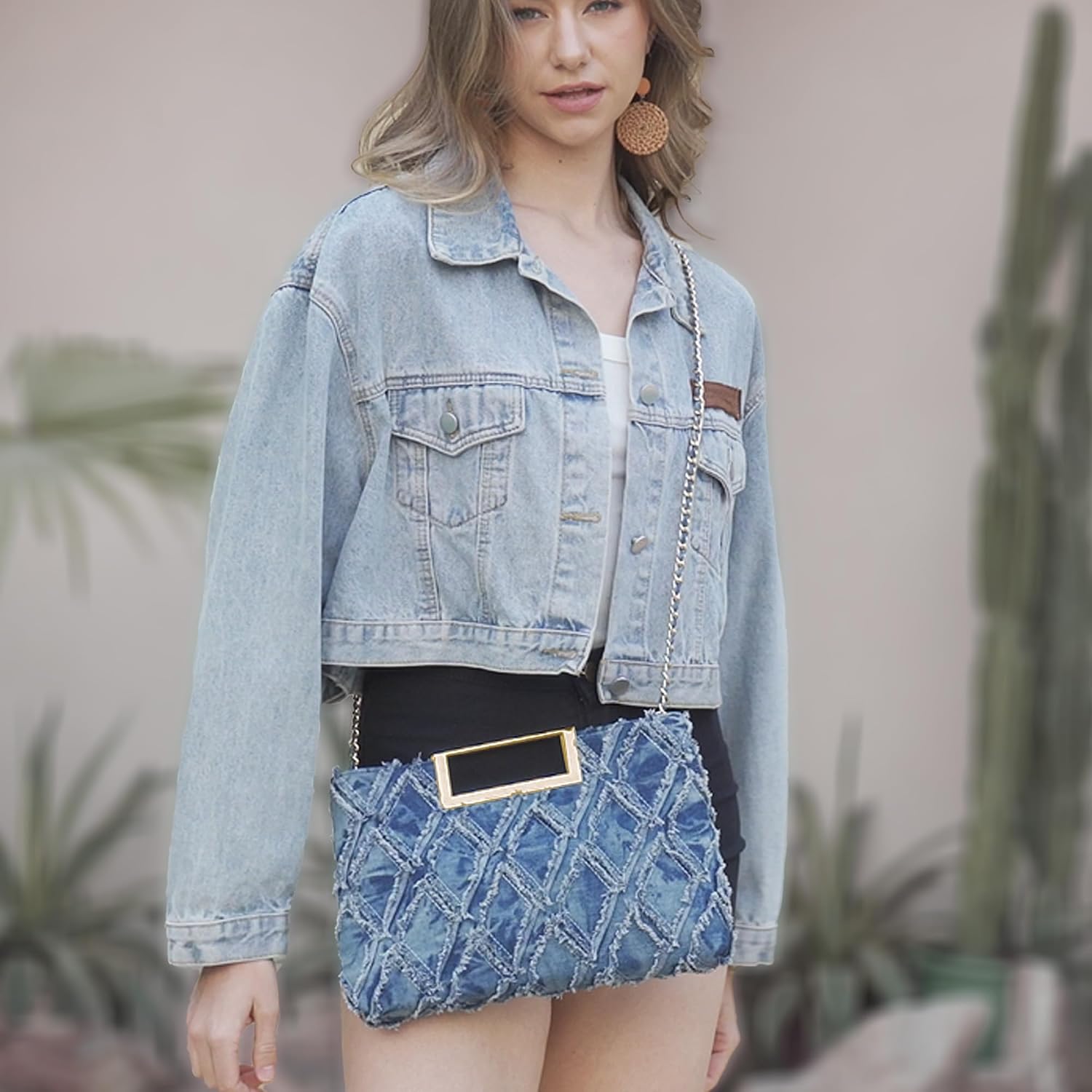 Clutch Purses for Women Formal Casual Sparkly Denim Handbag image 2