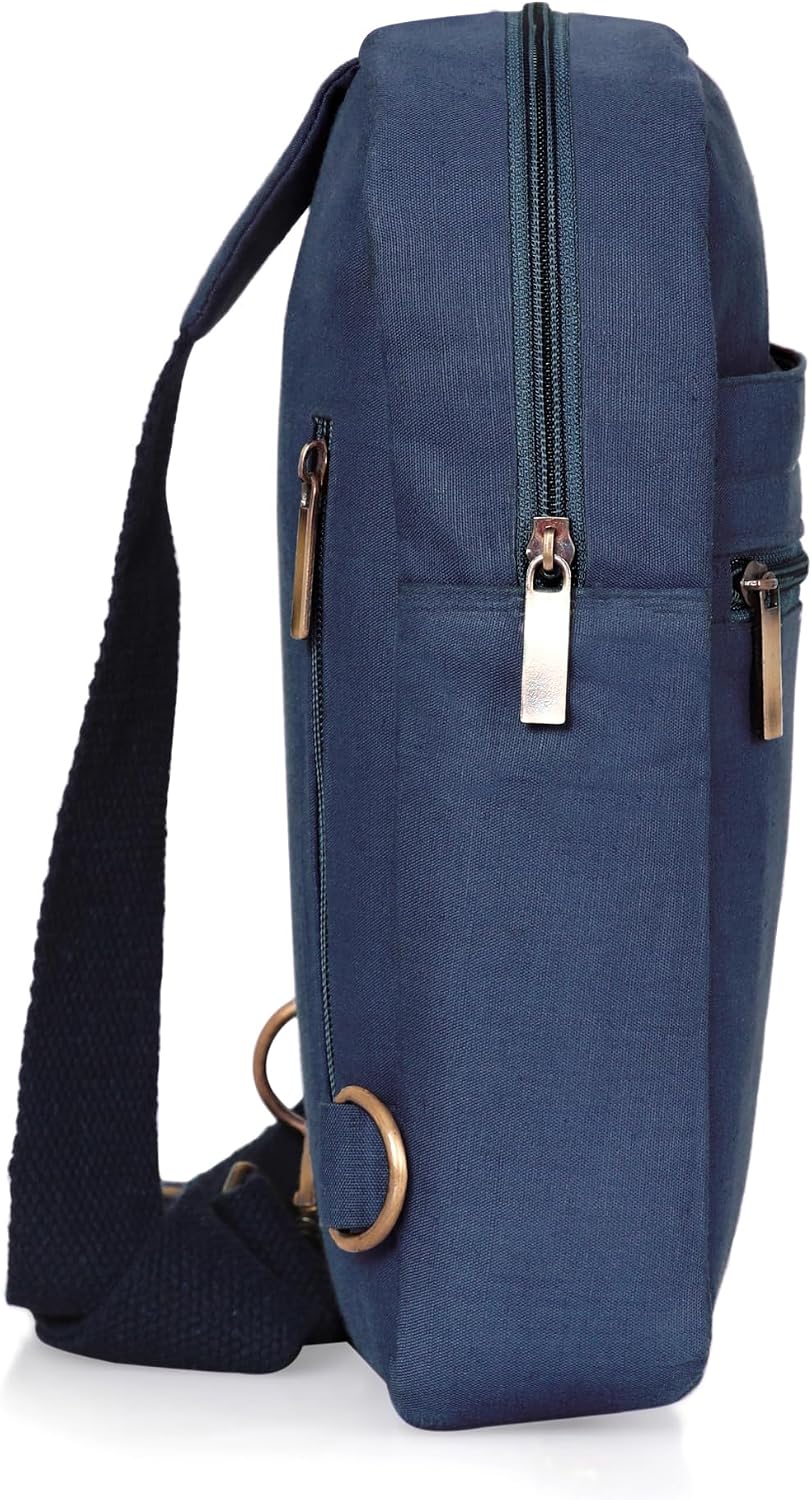 Adjustable Hemp Crossbody Sling Backpack | Stand Up Design | Shoulder Strap | Navy Blue