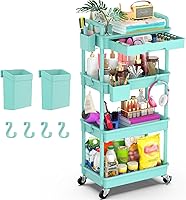 Vista 10 de Goovilla Organizador de carrito utilitario de 3 niveles con cajón extraíble, carritos de almacenamiento rodantes negros estables y resistentes con 2