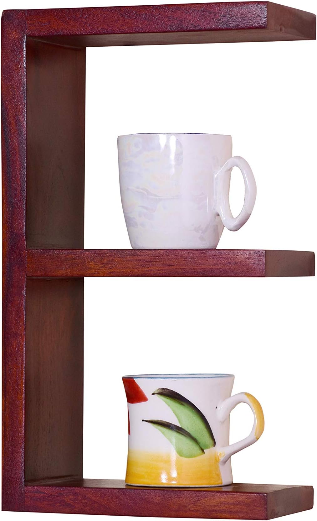 Wood World E Shape Floating Wall Shelf Display Rack for Living Room Bedroom Kitchen Home Office Décor Solid Wood Wall Mounted Shelves Wooden Furniture (Walnut Finish) Sheesham Wood