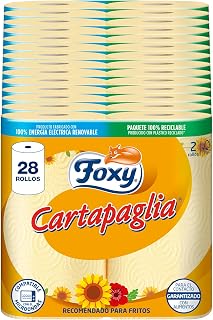 Foxy Cartapaglia | Küchenpapier 28 Rollen | Empfohlen für Frittierten | Dekoriert | FSC zertifiziert | 100% erneuerbare elektrische Energie | recycelbare Verpackung aus recyceltem Kunststoff
