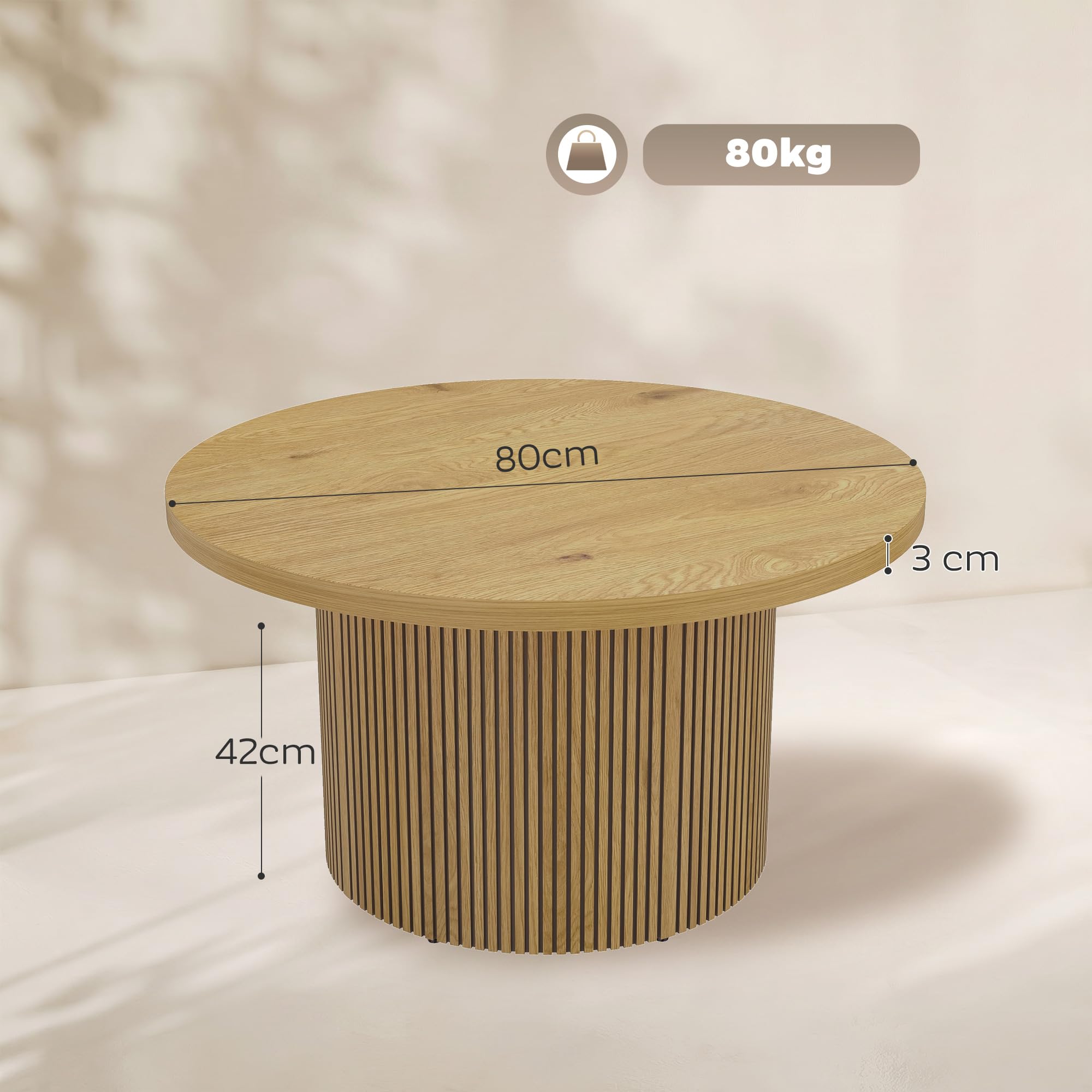 HOMCOM Table Basse Ronde en Bois Moderne 80 x 80 x 45 cm Effet Bois Naturel