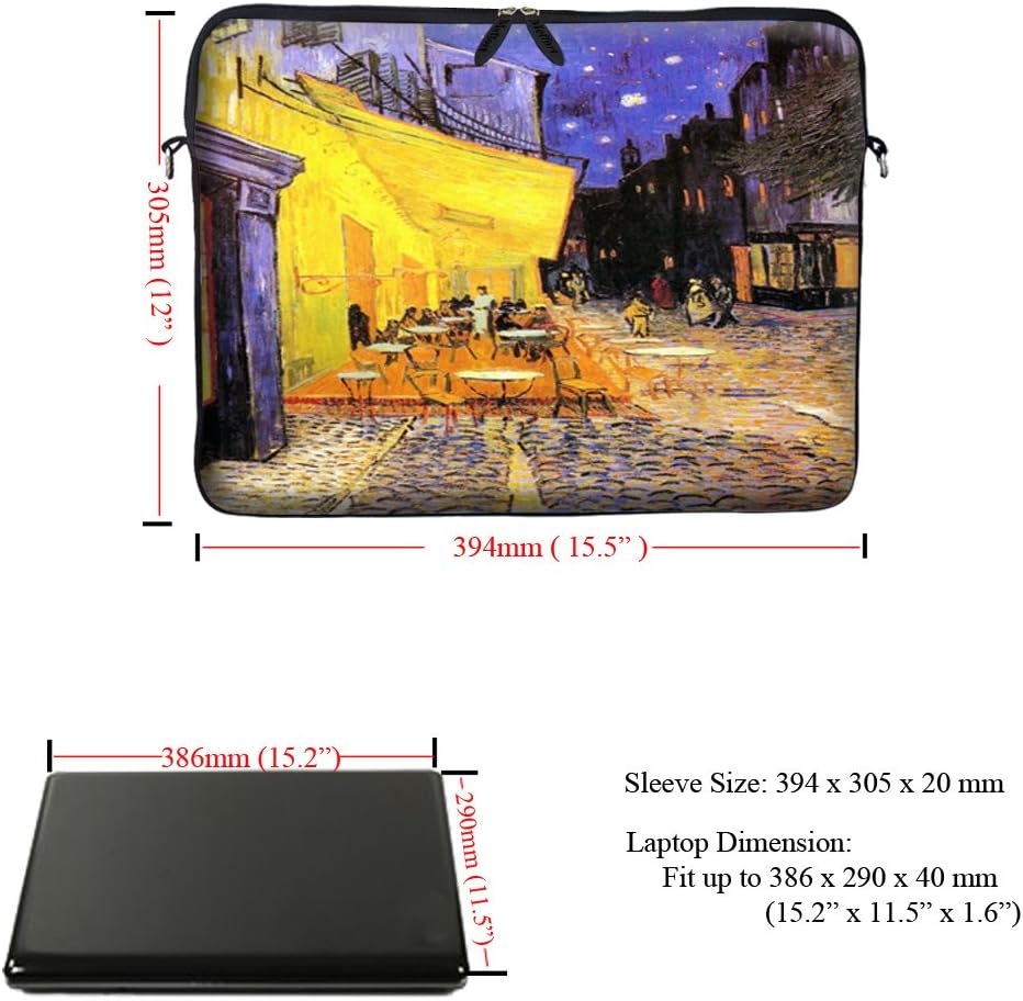 Meffort Inc 15 15.6 inch Neoprene Laptop Sleeve Bag Carrying Case with Hidden Handle and Adjustable Shoulder Strap - Vincent Van Gogh Cafe Terrace at Night