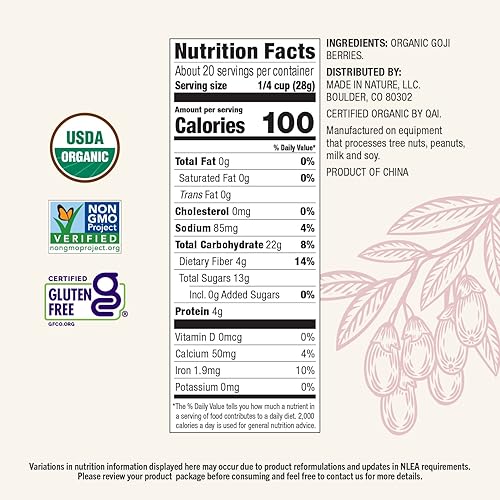 Miniatura 7 de Made In Nature Organic Sun-Dried Goji Berries, 20 Ounce (Pack of 1) – Vegan Snack, Non-GMO, Unsulfured, Gluten Free