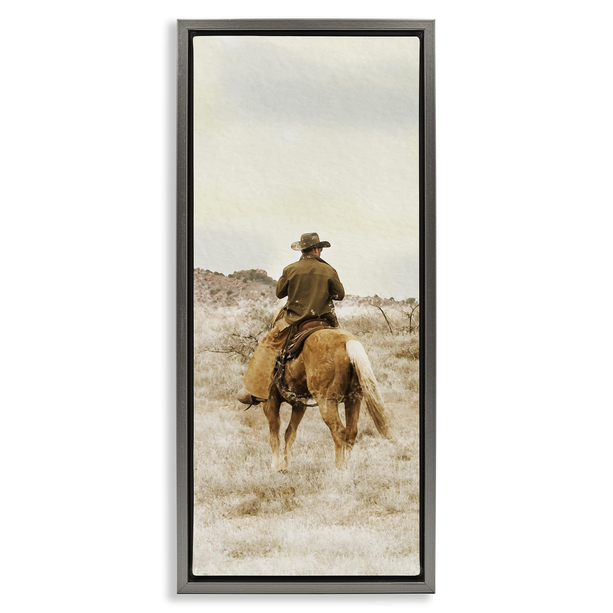 Wild Wrangling Cowboy Western, 10 x 24 Inch Canvas in Floater Frame