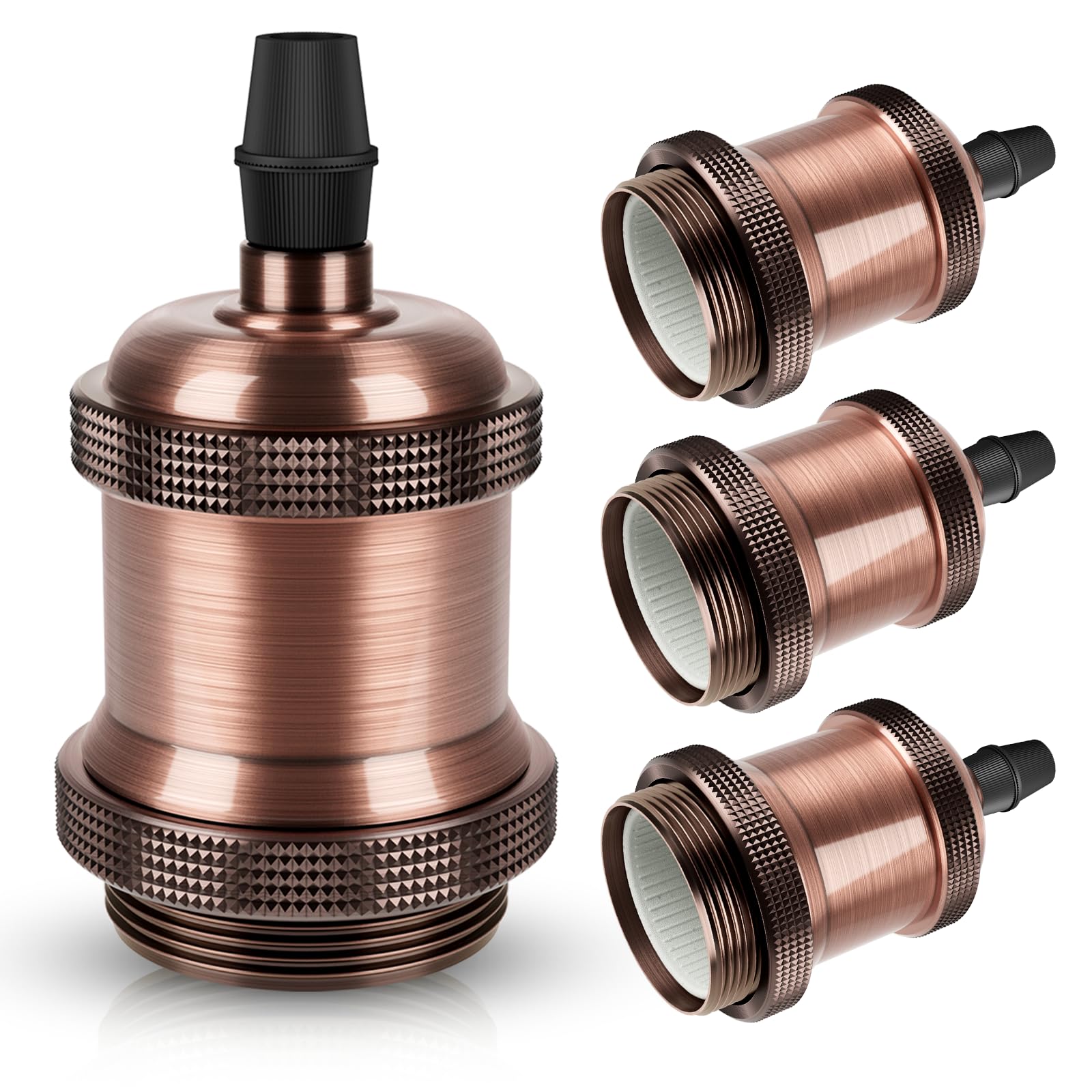 DiCUNO E27 Vintage Portalampada, Edison retro lampada a sospensione, Adattatore in ceramica solida, 4 Pezzi di rame rosso socket