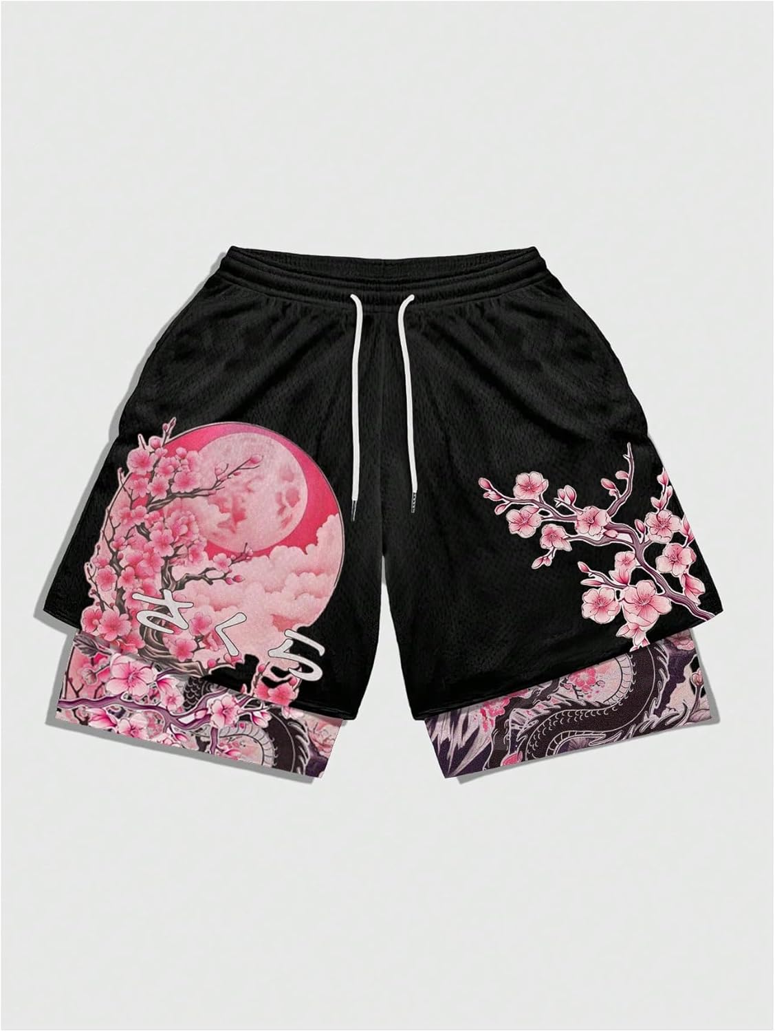 GORGLITTER Men's 2 in 1 Anime Graphic Gym Shorts Quick Dry Drawstring Mesh Athletic Running Shorts with Liner