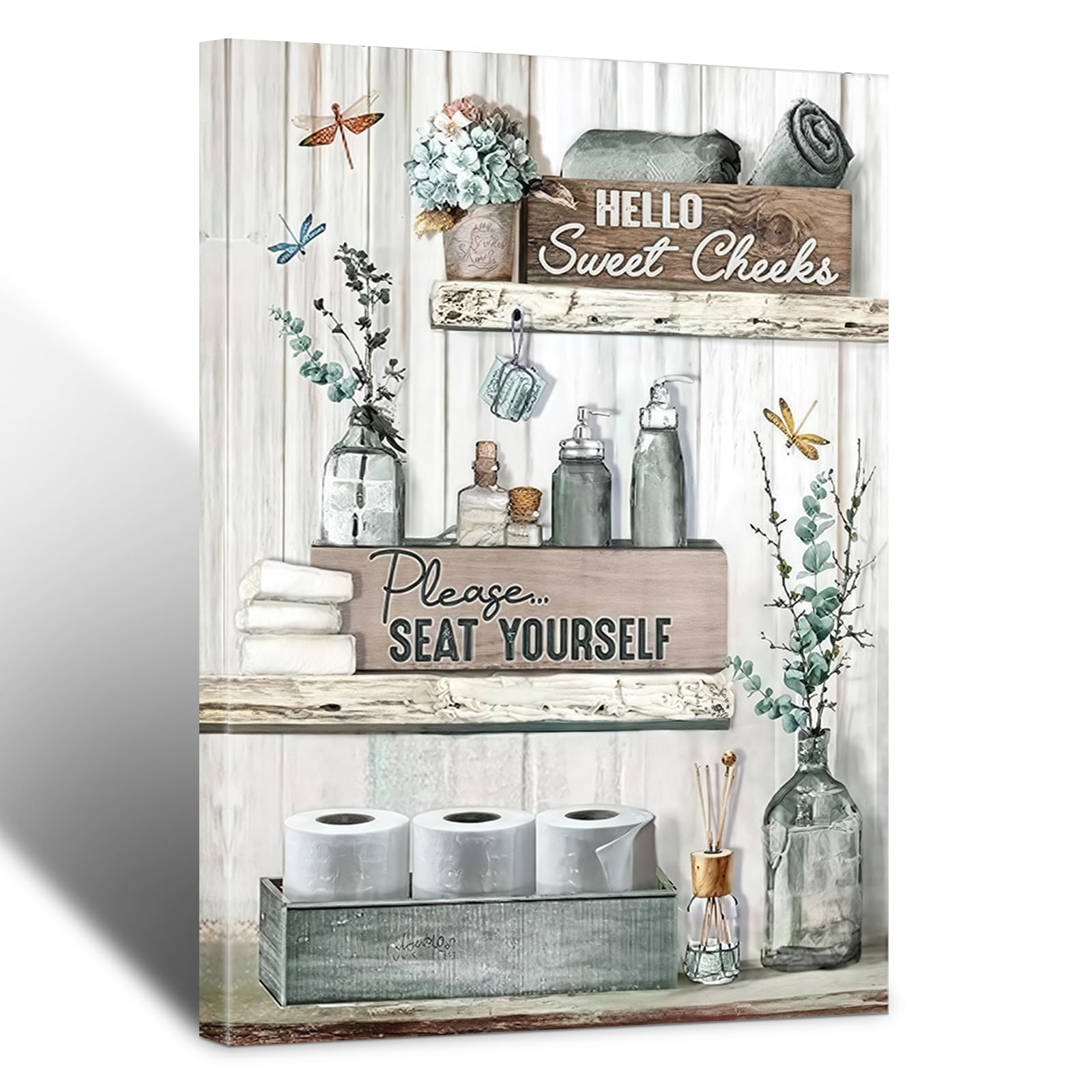 Rustic Farmhouse Framed Wall Art Bathroom Funny Please Seat Yourself Sign Artwork Poster Canvas Print for Bathroom Home Wall Decor 16x24 inch