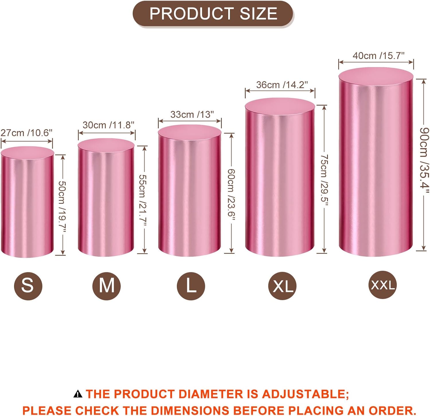 uxcell Set of 5 Pink Cylinder Spandex Stand Covers, Plinth Stand Cover for Party Wedding Birthday Decoration, Only Contains Cylinder Covers (Foil Fabric)