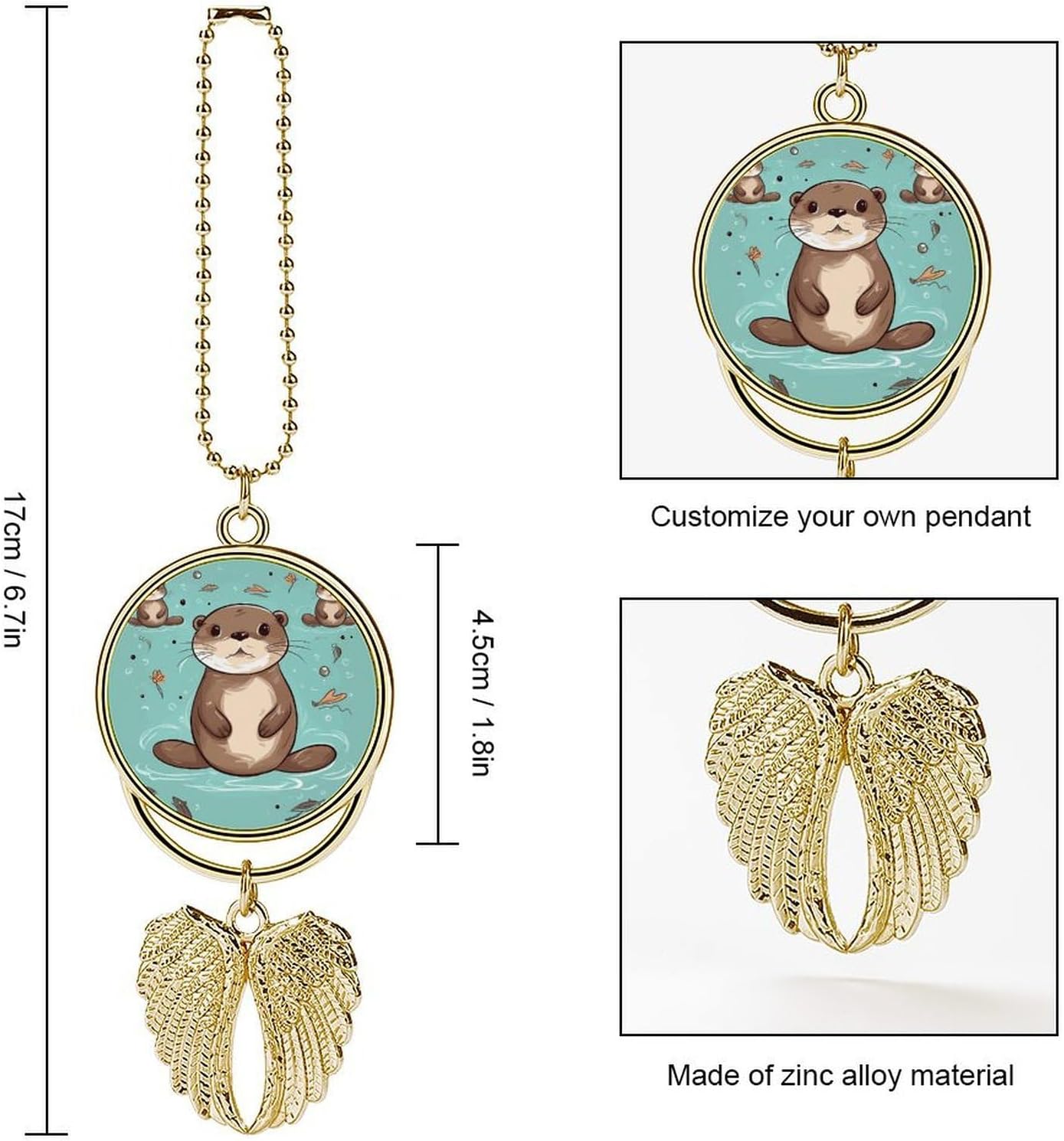 Cartoon Cute Otter Guardian Angel Car Charm for Rear View Mirror image 2