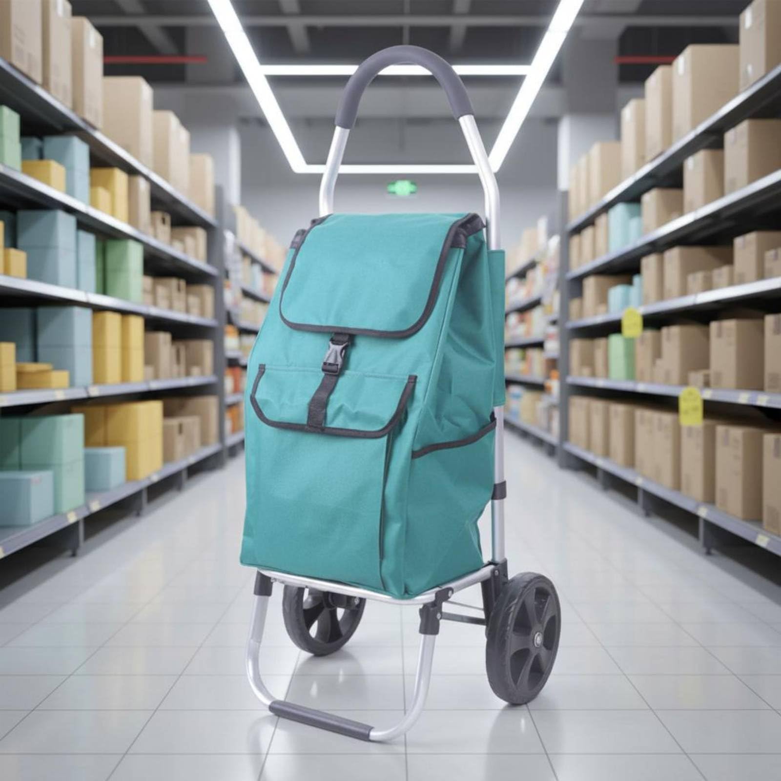 Faltbarer Einkaufswagen Einkaufstrolley Einkaufskorb Transportwagen Handwagen mit Leichtem Aluminiumrahmen Und Großen Rädern Klappbar für Supermarkt, Color to 1