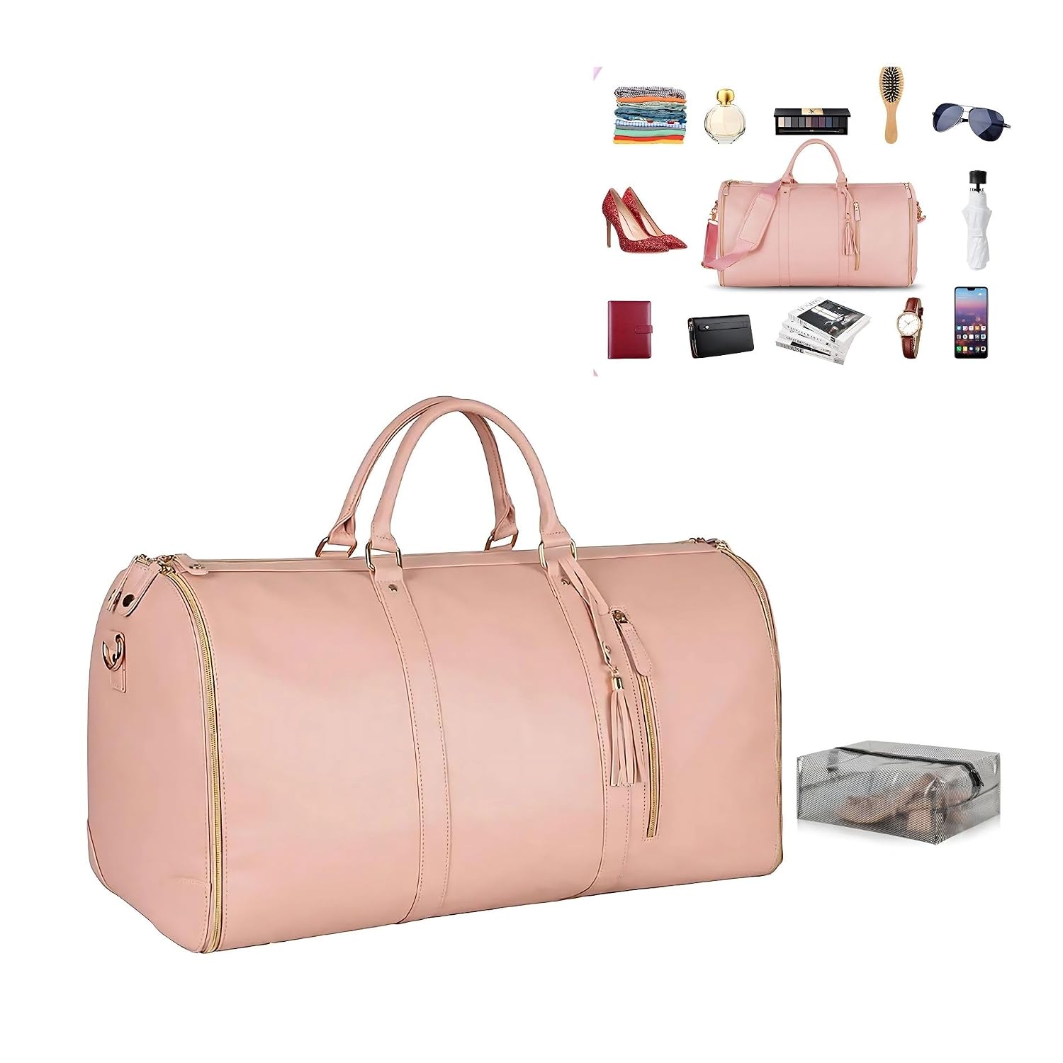 Duffle Bag with 2-in-1 Suitcase Design, Large Waterproof Compartment Along with Shoe Pouch | Large | Pink - Review, Price and Buying Guide