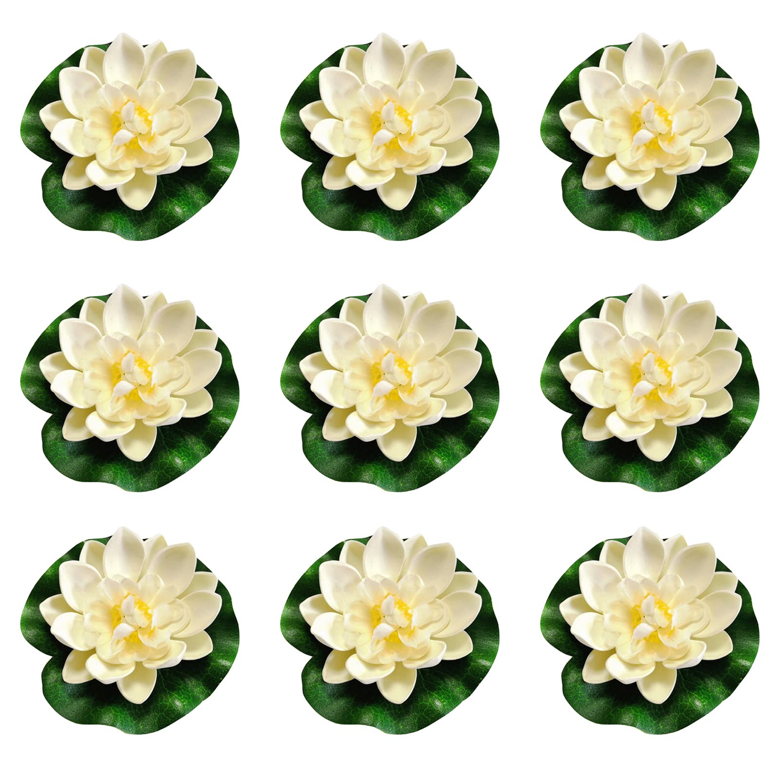 Emivery 12Pcs Floating Artificial Lotus Flowers White Plastic Lotus Flower with Water Lily Pad Fake Floating Flowers for Pool Home Home Garden Pond Decorations 4 Inch