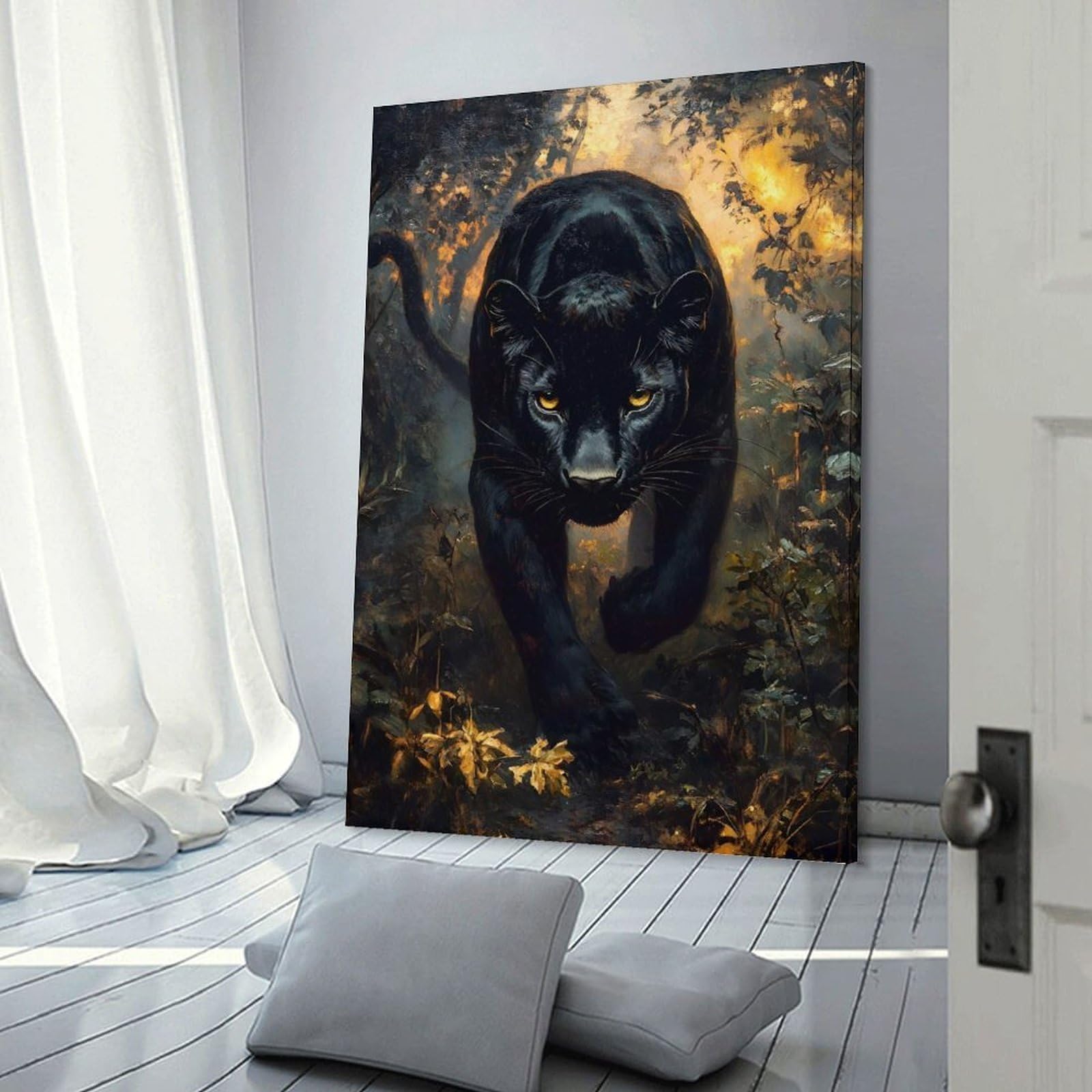 Junmoney Black Panther in A Forest Hanging Wall Art 08x12inch(20x30cm), for Study, Office Or Focused Interiors, Wall Art That Adds Style to Work Areas