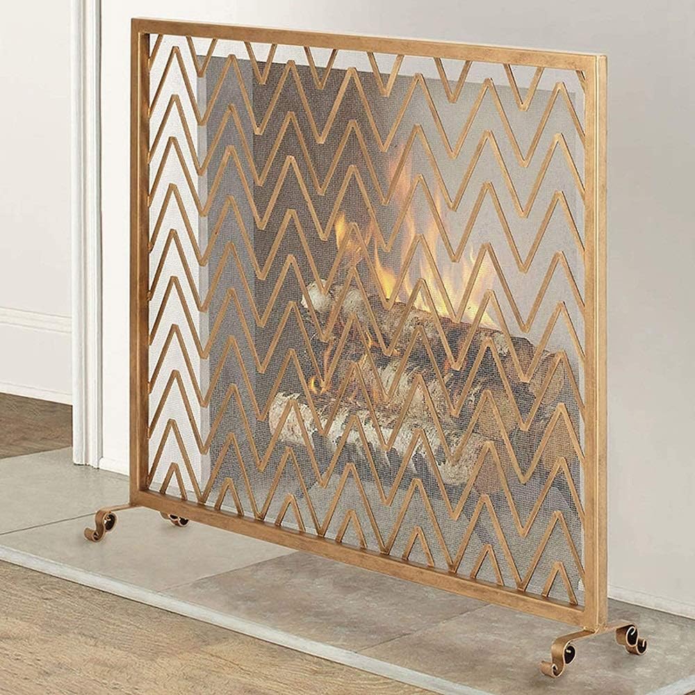 Wrought Iron Fireplace Screen - Large Spark Guard Mesh, 100cm x 22cm x 80cm, Durable Fire Protector for Wood Burner, Gas & Stove - Elegant Black Design (Gold)