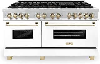 ZLINE Autograph 60" Legacy Dual Fuel Range w/ 9 Burners & White & Gold Accents (RAZ-WM-60-G)
