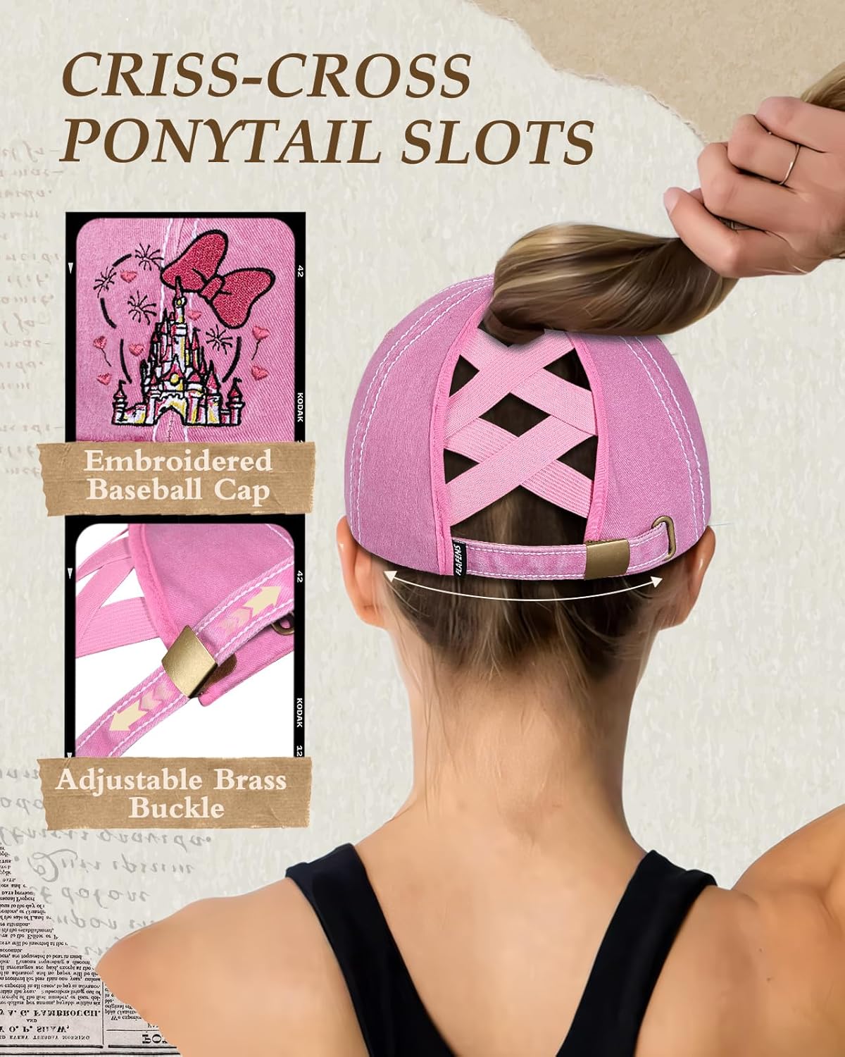 Flafens Women Pony Hats High Ponytail Baseball Caps - Cotton Vintage Washed Distressed Adjustable Criss Cross Trucker Hat - Image 4