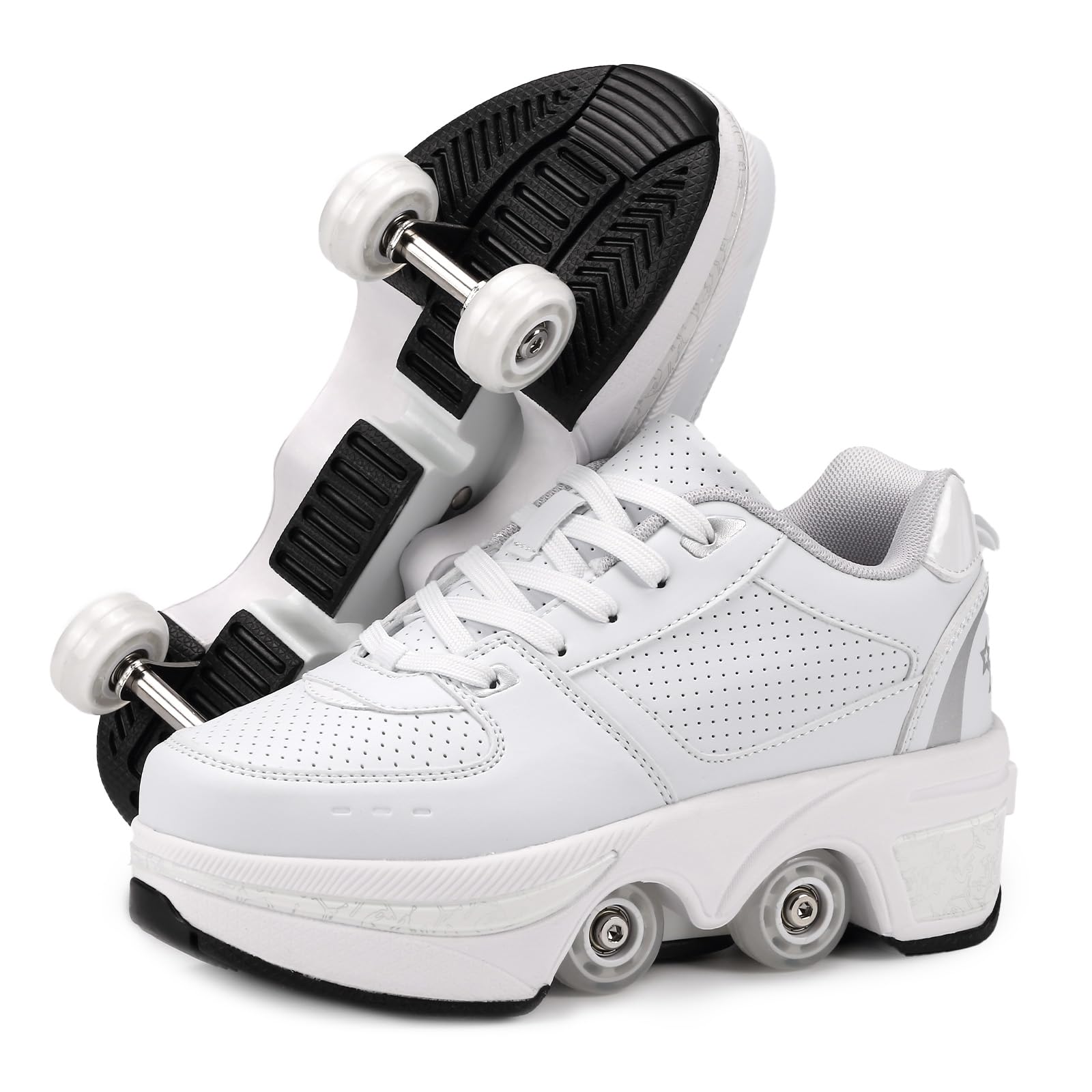 Roller Skate Shoes for Girls, Kids, Women, MenDouble-Row Skating ShoesRetractable Wheels SneakersAdjustable Parkour Roller SkatesDeformation Sneakers Outdoor BY 11 Women/10 Men