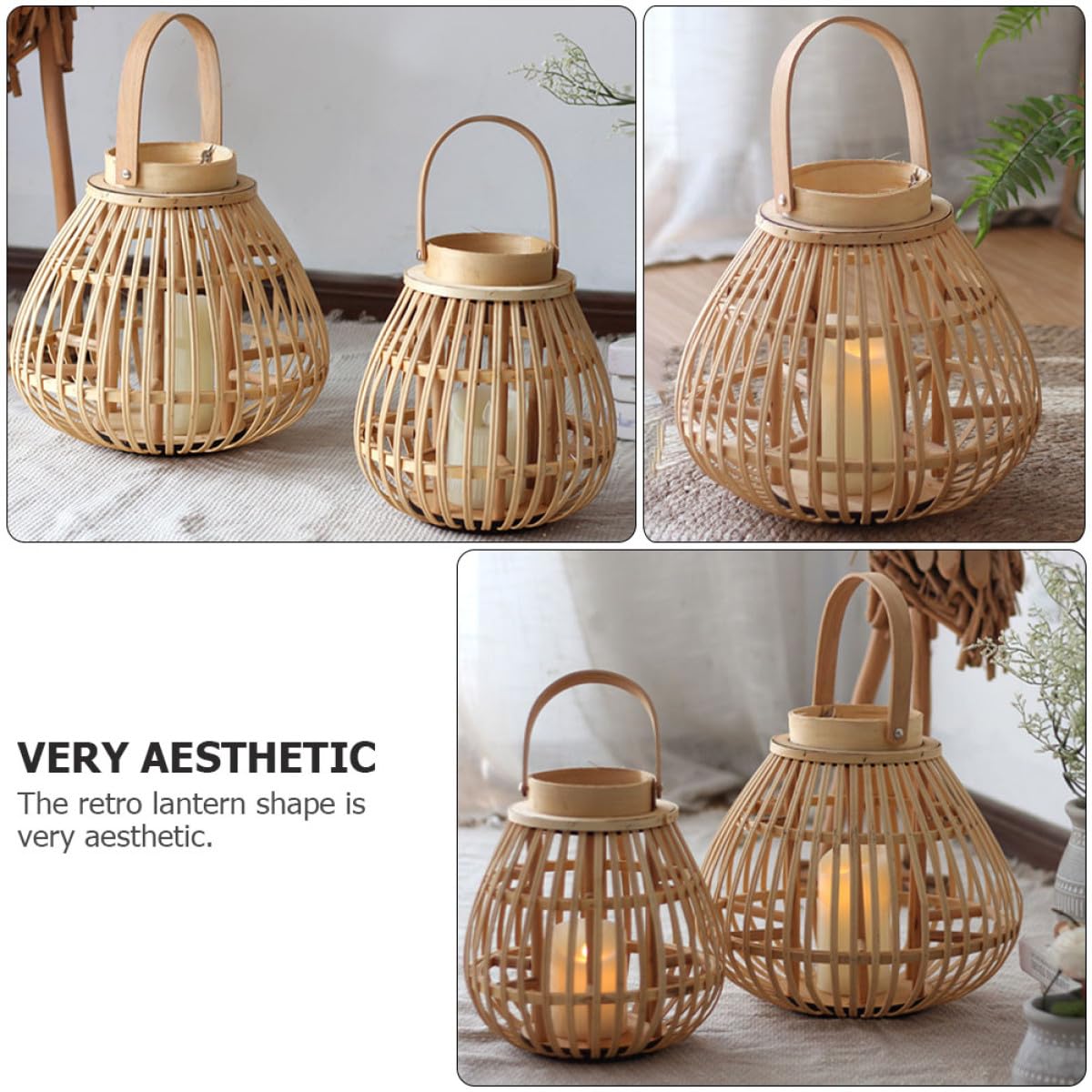 Ciieeo Candelabro de Bambú Artesanal Color Beige Diseño Retro y Linterna Decorativa para Hogar y Fiestas Ambiente Natural y Estilo Estético