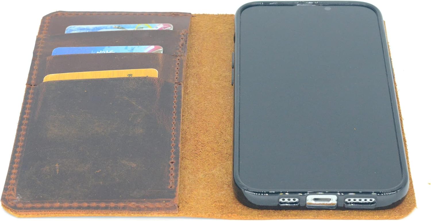 Compatible with iPhone 13 Pro Max 5G Genuine Leather Wallet Case Brown