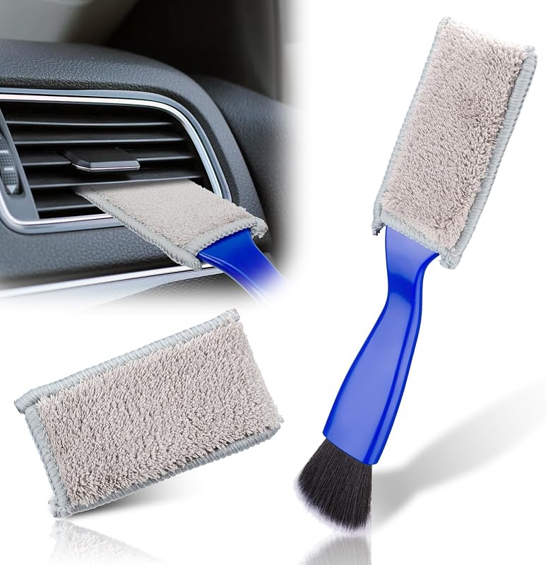 BFXM Double Head Brush for Car Clean, 2 in 1 Car Detailing Brush | Double Ended Portable Dust Brush with 2 Cleaning Cloth, Universal Dust Removal Brush for Air Conditioner Outlets