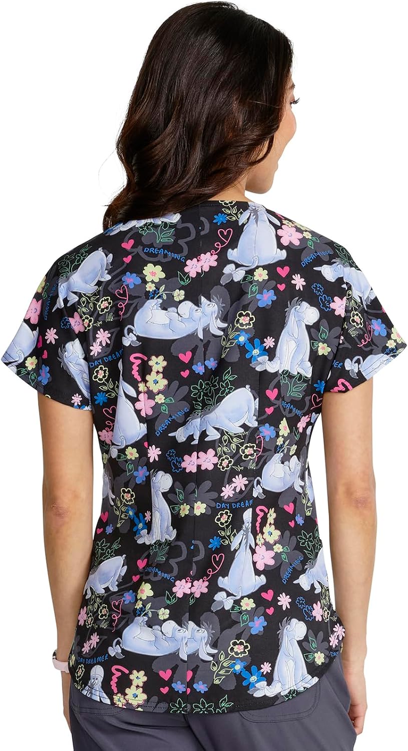 Tooniforms Women Scrubs Top Round Neck Print TF787, XXS, Eeyore Dreams