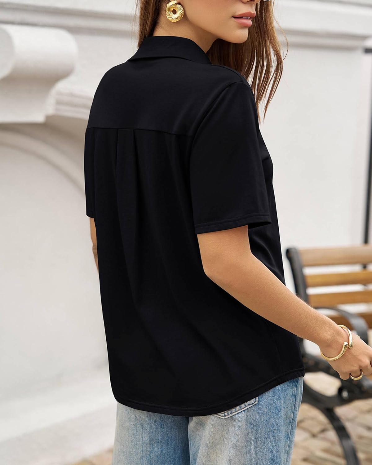 UNCLECAT V Neck Polo Shirts for Womens - Summer 2026 Short Sleeve Collared Tops Business Casual Blouses - Image 2