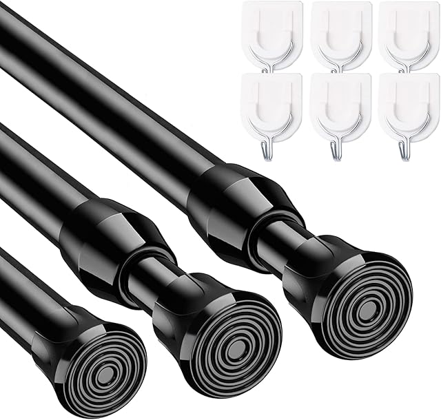 Bicolic 3PCS Spring Curtain Tension Rod, No Drilling Net Curtain Pole, Adjustable Length Curtain Rods, 42-70cm/16.5-27.5Inch, Black