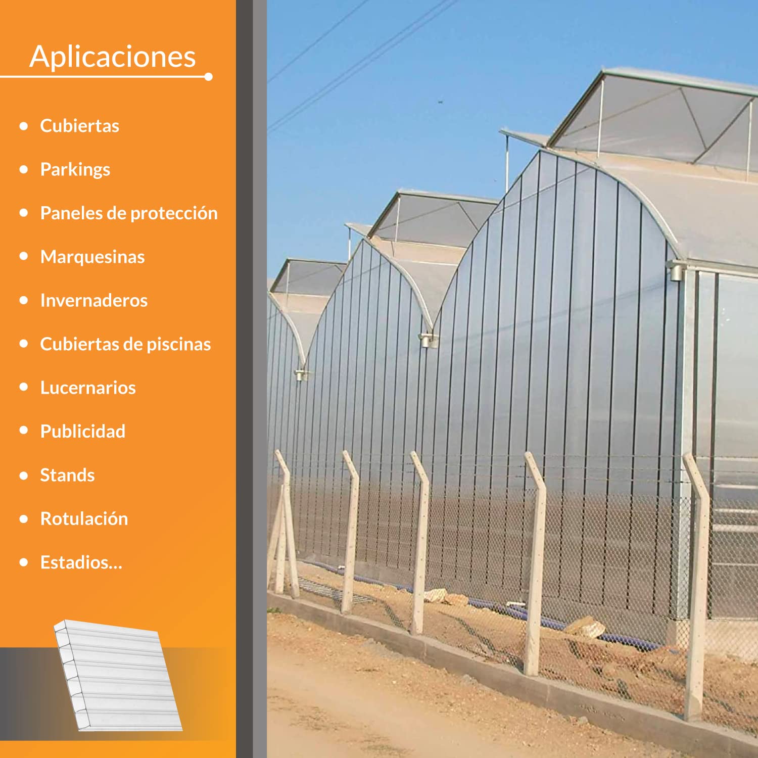 Kit Placas de policarbonato Compacto Transparente 10mm - Medida Final 1500 x 2800 mm- Incluye Accesorios de instalación