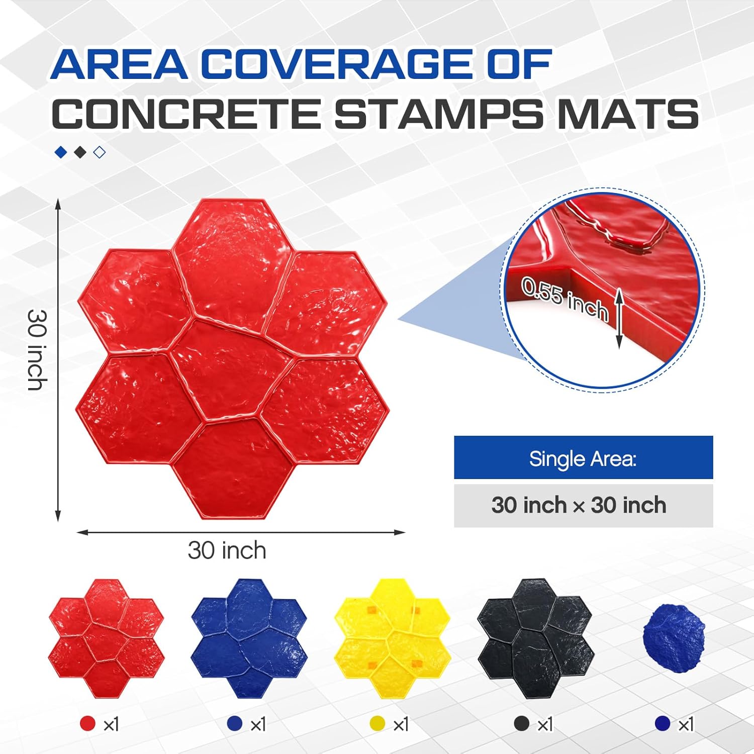 5 Pcs Concrete Stamping Mats Set, Original Random Stone Concrete Molds Texture Mat Polyurethane Reusable Slate Stamp Soft Hard with Handles Durable for Patio Wall Floor Driveways Walkways