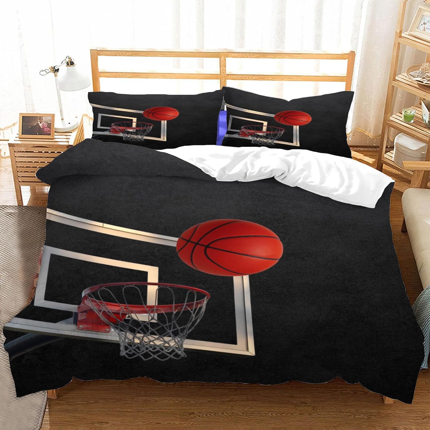 Poszwa na kołdrę 180 Pościel do koszykówki sportu, pościel z mikrofibry z nadrukiem 3D Edredon 240 x 260 cm z zamkiem błyskawicznym i 2 poszewkami na poduszki B-7399