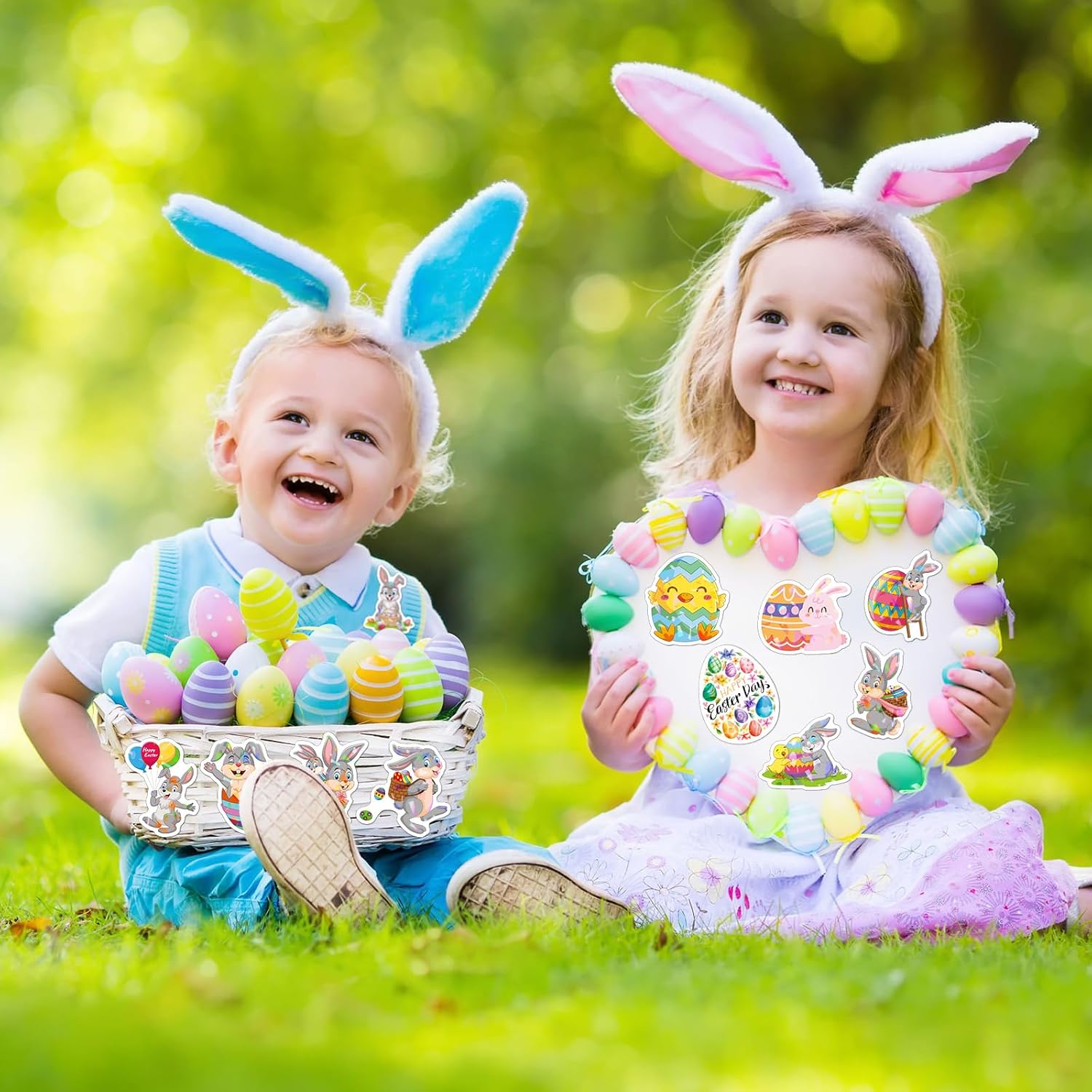 WD&CD 100 PCS Easter Stickers, Easter Decorations Eggs Bunny Rabbit Stickers Cute Easter Stickers for Kids for Skateboard, Water Bottles, Scrapbook, Junk Journal, DIY Crafts