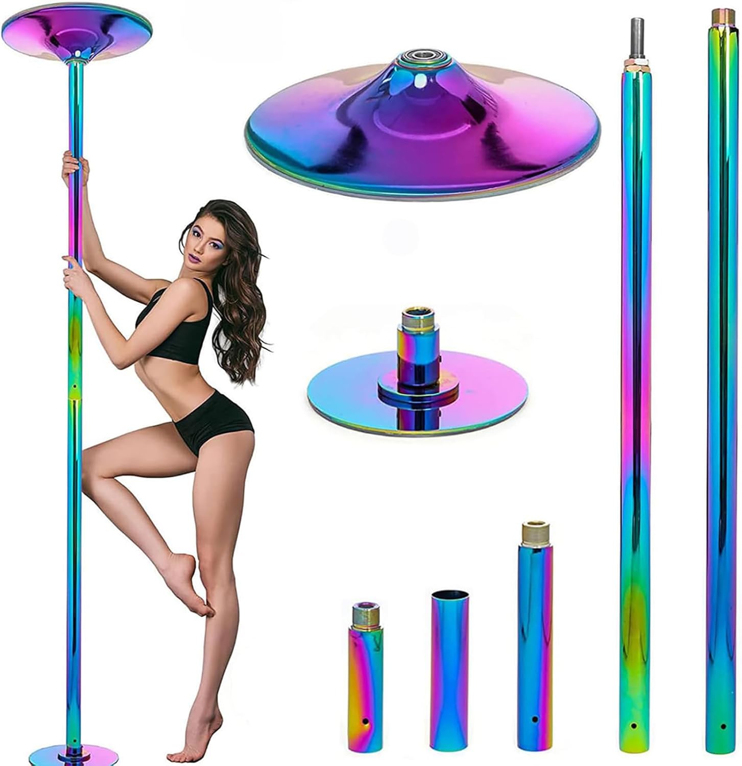 Premium Dance Pole Removable Spinning Static Dancing HeavyDuty Steel Pole Adjustable Height，Professional Stripper Pole, 45mm Portable Spinning & Static Dancing Pole, Violet Removable Dance F