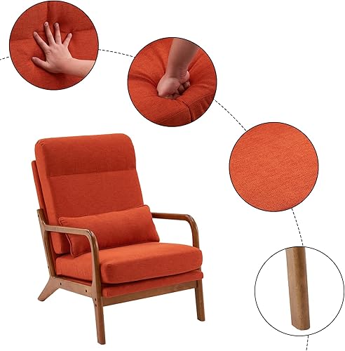 Miniatura 33 de Karl home - Silla decorativa moderna de mediados de siglo con almohada, sillón tapizado con marco de madera maciza y cojín suave, para sala, Marrón