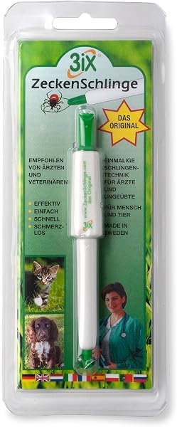 Nahaufnahme der 3iX Zeckenschlinge im Einsatz zur Zeckenentfernung.