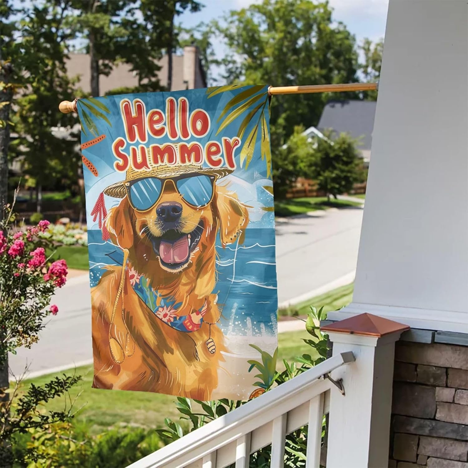 Hello Summer Garden Flag 12x18 Inch Double Sided, Golden Retriever Dog Yard Flag For Outdoor, Summer Seasonal Decors For Farmhouse Holiday Outside - Image 6