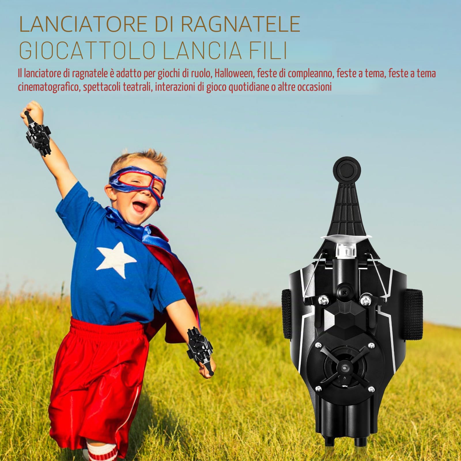 Spider Web Shooter, guanto lanciatore Spider Cosplay, 3 m, set giocattolo elettrico automatico avvolgicavo (tipo A)