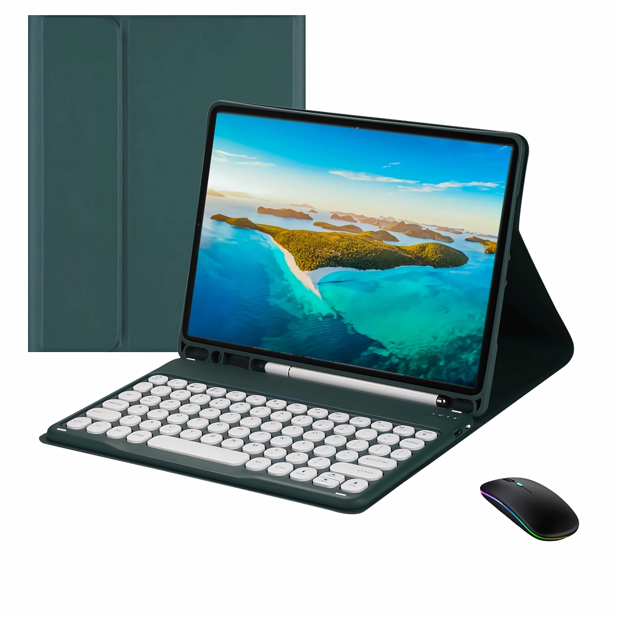 Clavier pour Samsung Galaxy Tab A9 Plus avec coque support et souris sans fil - Bleu