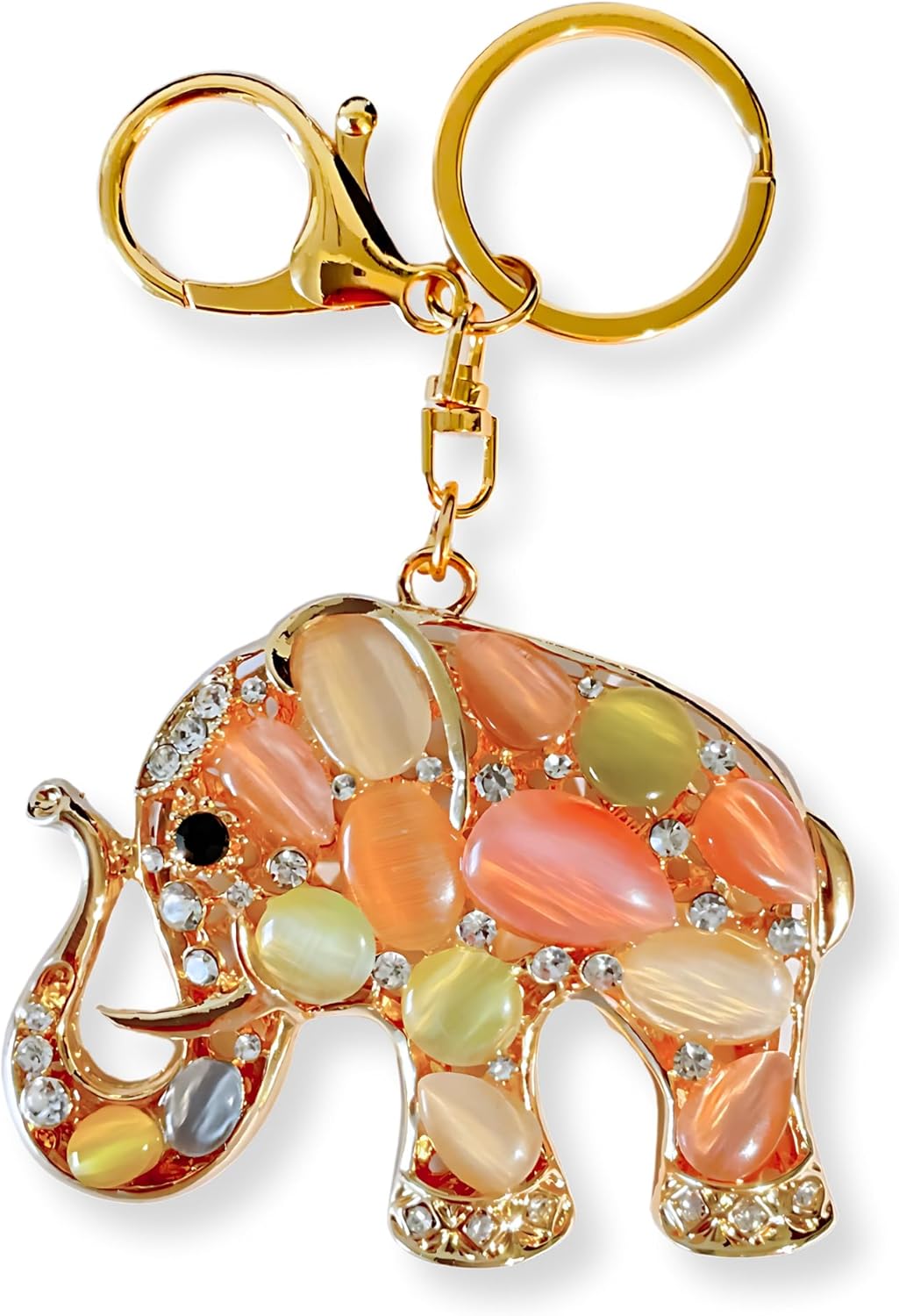 Opalescent Elephant Keychain | Rhinestone Crystal Bag Charm Purse Backpack | Lucky Gift for Women + Pouch