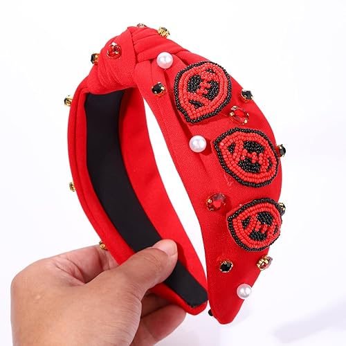 Miniatura 8 de Diademas anudadas de fútbol para mujer, diadema deportiva para el día del juego, diadema de cristal perla con nudo superior ancho, accesorios para