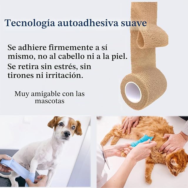 Foto 4 de 7 de NELLHOMY 8 Rollos 10 cm x 4,5 m Vendaje Adhesiva Autoadhesiva para Mascotas, Gatos, Perros